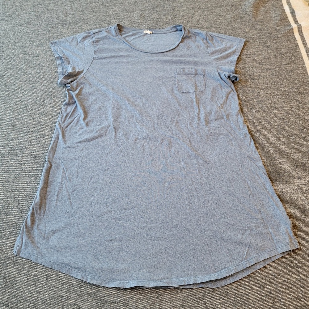 Skin Organic Pima Cotton Sleep Dress Blue Short Sleeve Pocket Loungewear Size 4